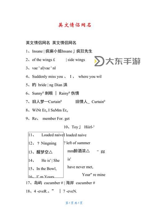 歐美個(gè)性高端網(wǎng)名情侶推薦：獨(dú)具特色的情侶網(wǎng)名靈感分享圖2